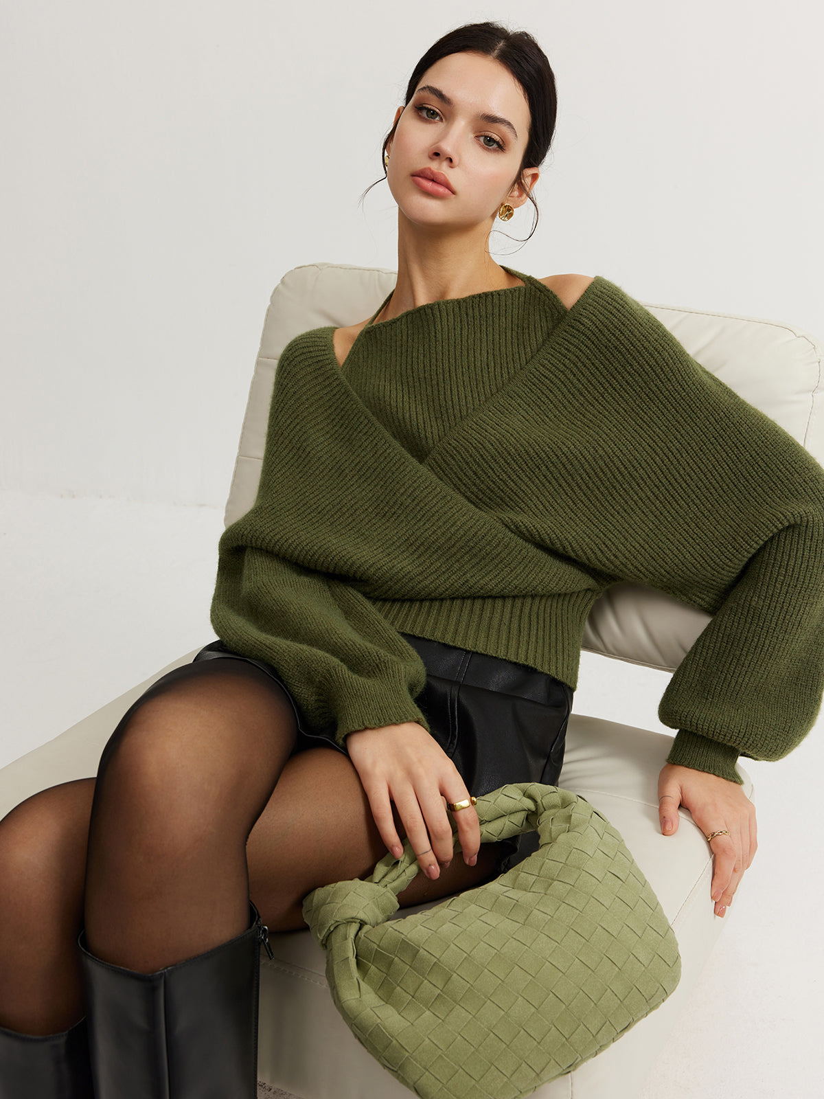 Versatile Batwing Halter Neck Knit Top - EasyApparels