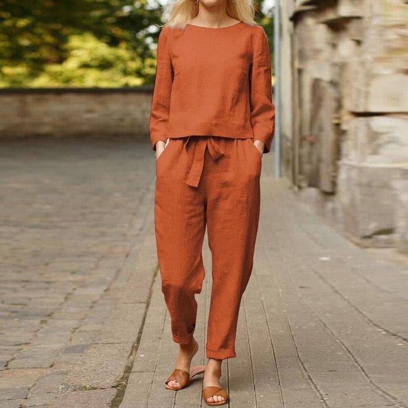 Soft Womens Pajama Set Linen Blouse Pants