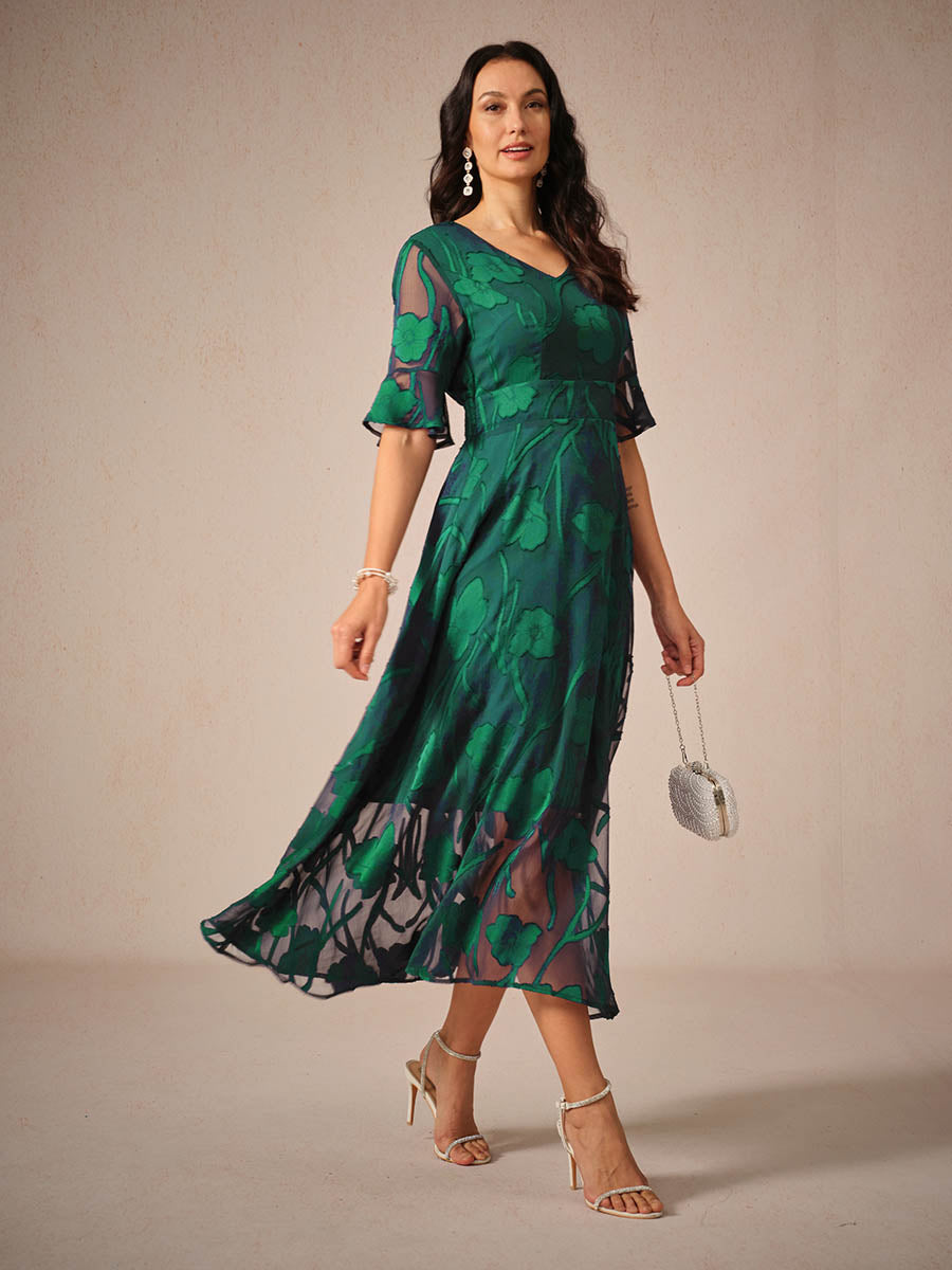 Lovely Long Floral V Neck Maxi Dress