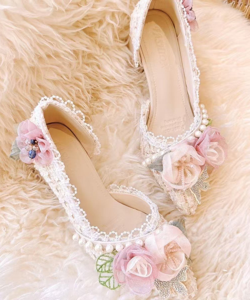 Chic High Heel Shoes with Pink Flower Embellishments - EasyApparels