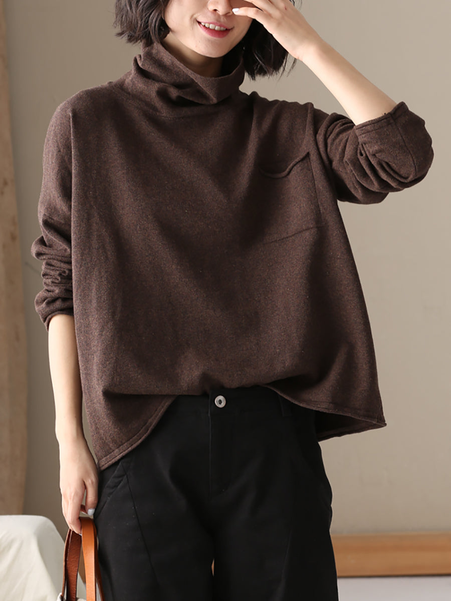 Casual Fit Turtleneck Top | Long Sleeve Shirt - EasyApparels