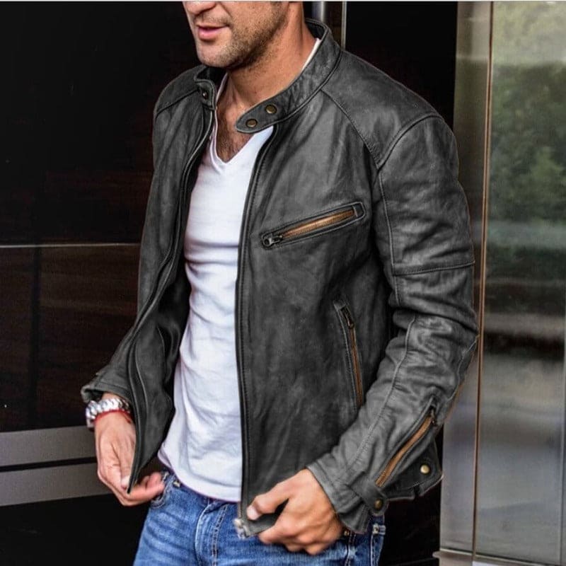 Stylish Waterproof Mens Leather Coat - Vossary