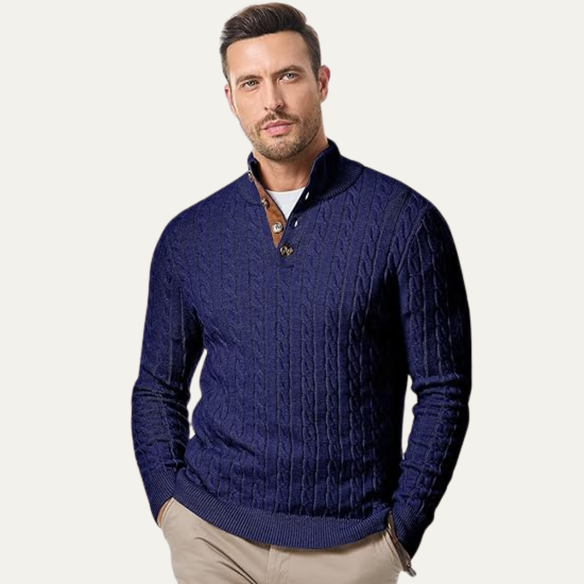 Classic Men's Crew Neck Cable Sweater