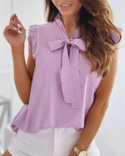 Chic Ruffled Tank Top with Ribbon Accent