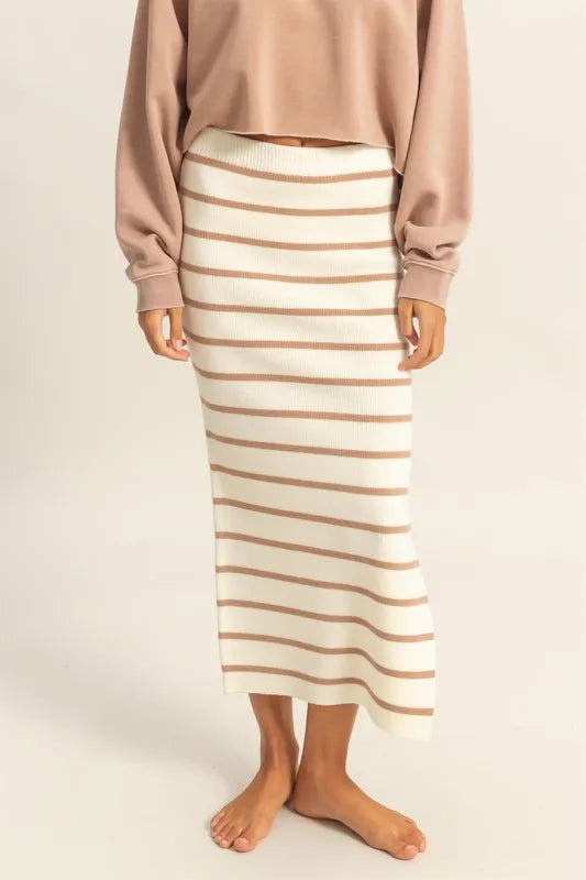 Fit and Flare Striped Sweater Skirt Dress - EasyApparels