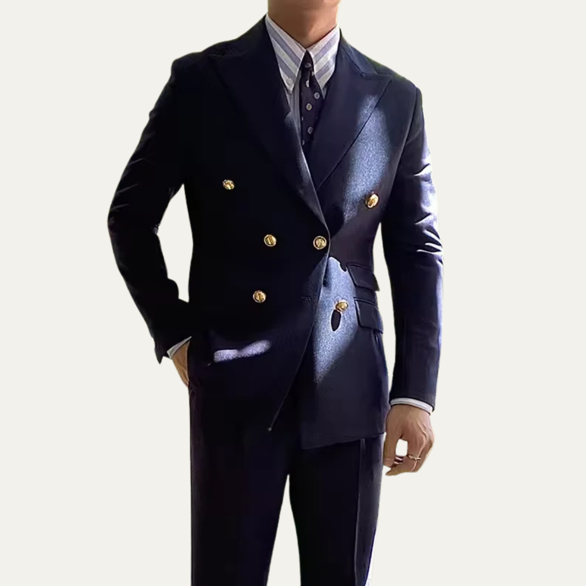 Luxury Navy Blue Double Breasted Suit for Men