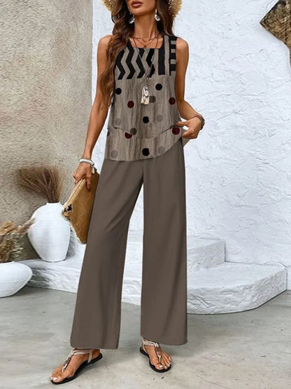 Ladies Casual Lounge Set - Soft Tank Top and Loose Pants - EasyApparels