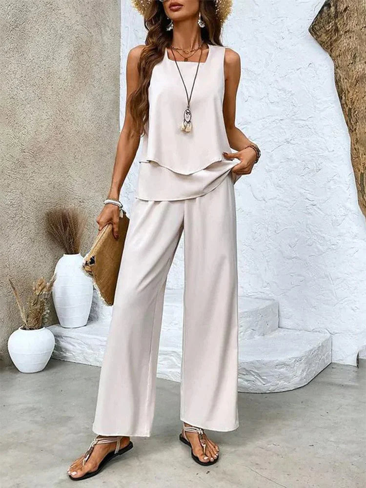 Ladies Casual Lounge Set - Soft Tank Top and Loose Pants