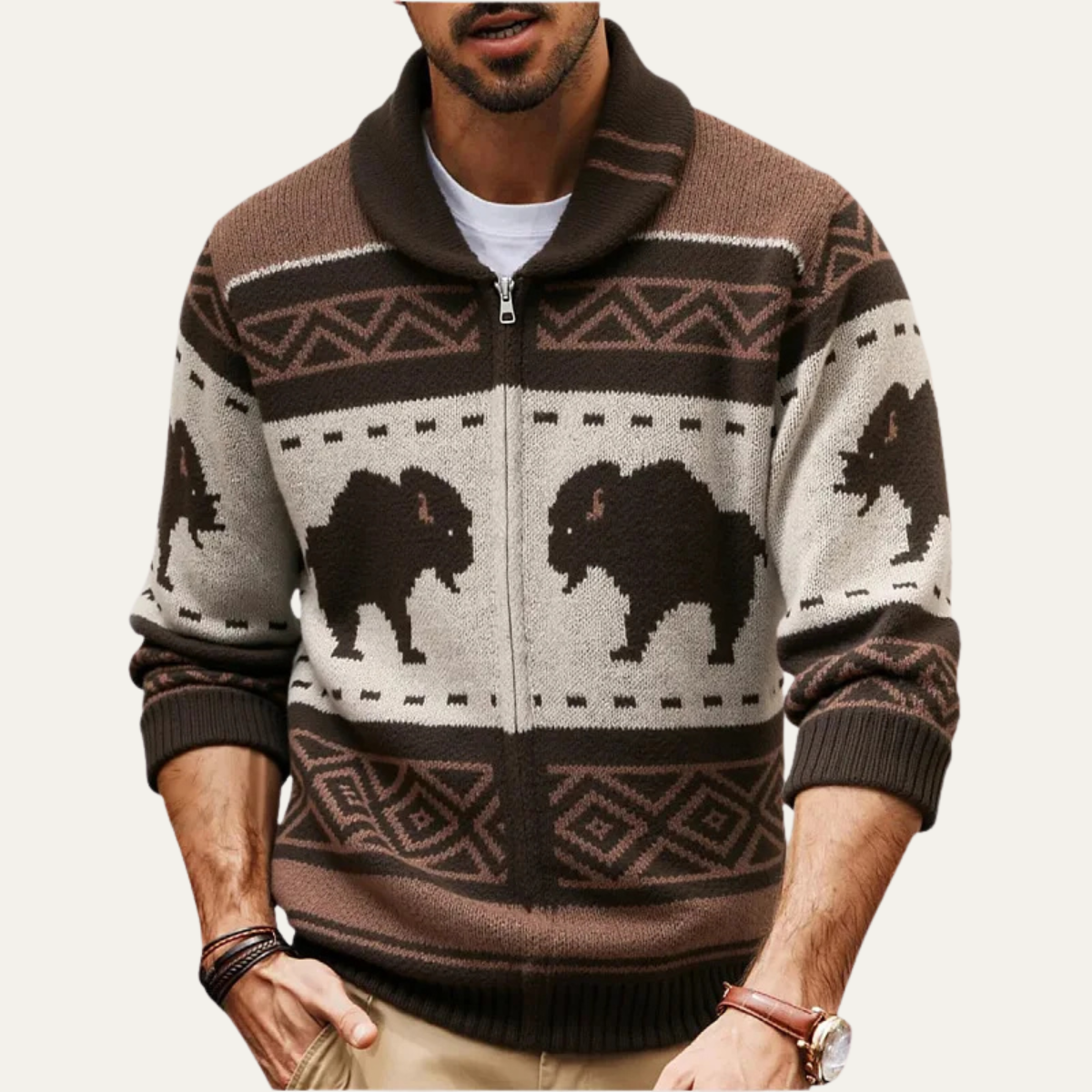 Vintage Buffalo Pattern Mens Winter Sweater