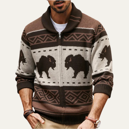 Vintage Buffalo Pattern Mens Winter Sweater