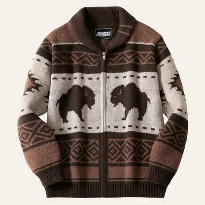 Vintage Buffalo Pattern Mens Winter Sweater - Vossary