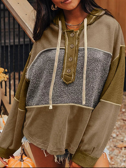 Unique Patch Half Zip Hooded Sweatshirt