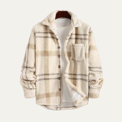 Classic Plaid Fleece Jacket for Men with Pockets