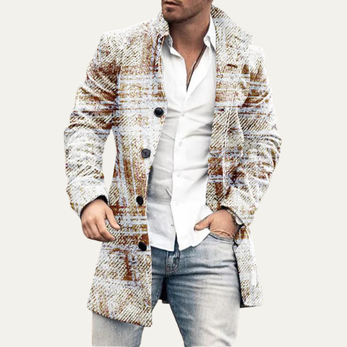 Mens Vintage Patchwork Quilted Long Coat with Pockets