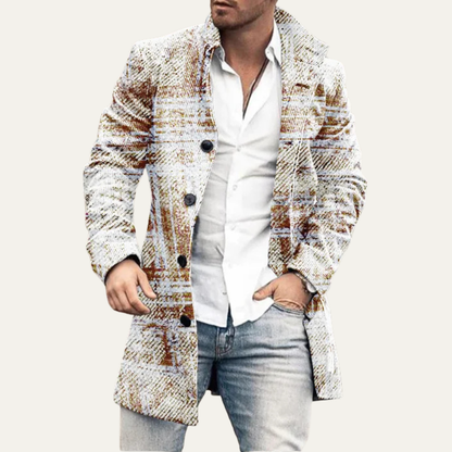 Mens Vintage Patchwork Quilted Long Coat with Pockets