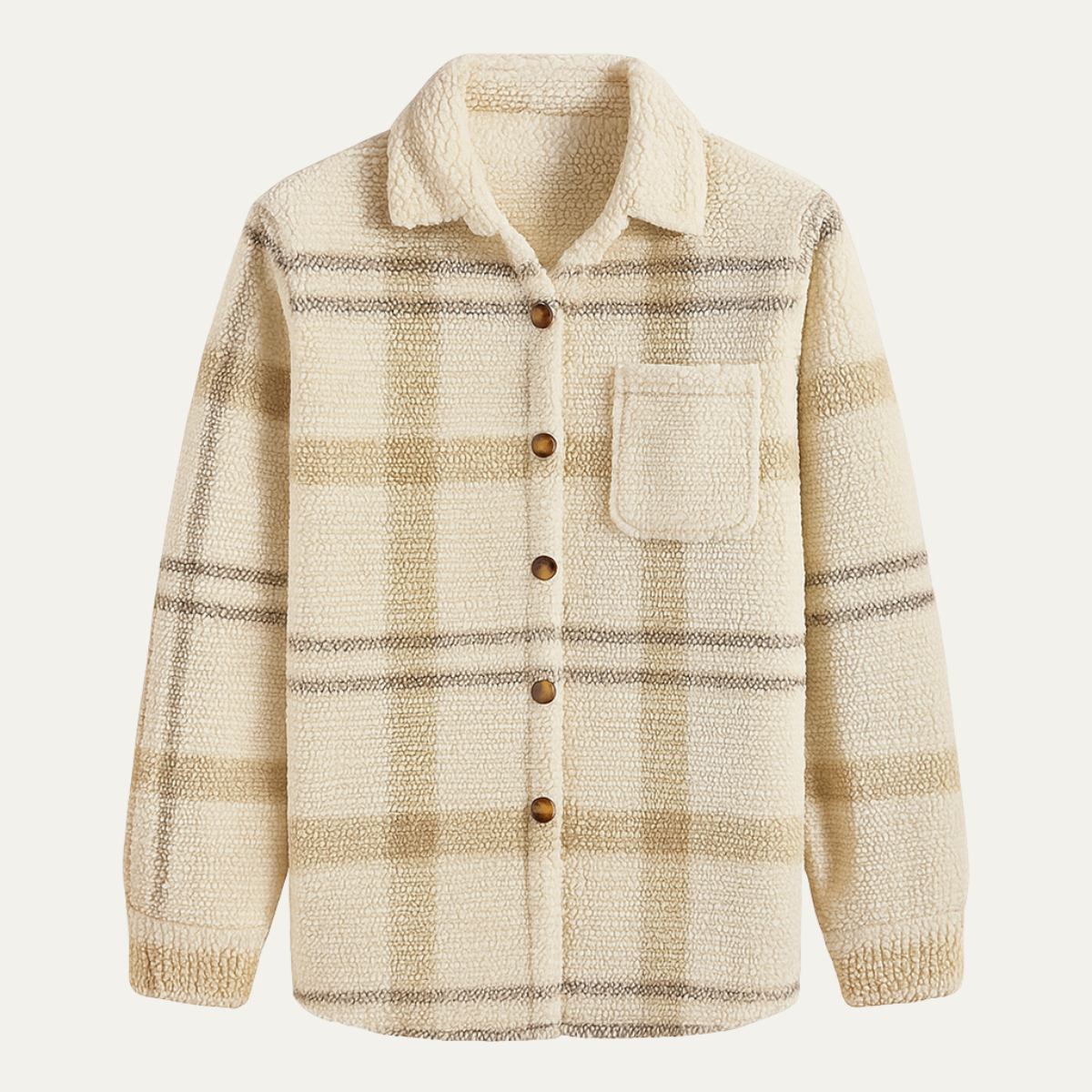 Classic Plaid Fleece Jacket for Men with Pockets - Vossary