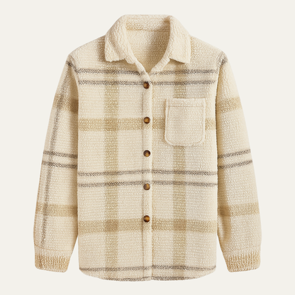 Classic Plaid Fleece Jacket for Men with Pockets - Vossary