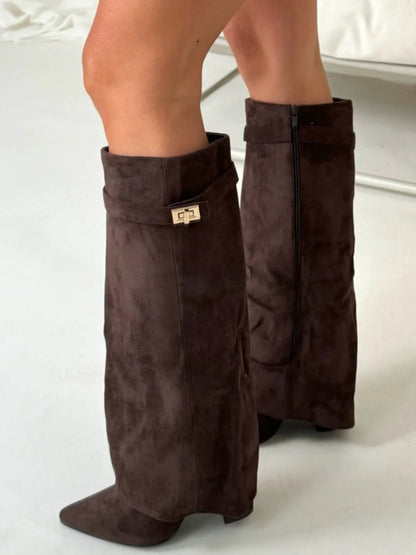 Tall Brown Suede High Heel Boots