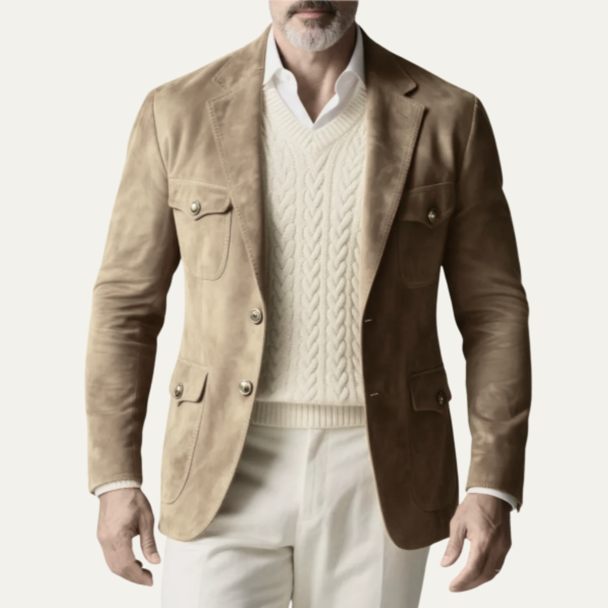 Classic Brown Suede Men's Jacket with Pockets - Vossary
