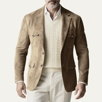 Classic Brown Suede Men's Jacket with Pockets - Vossary