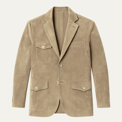 Classic Brown Suede Men's Jacket with Pockets
