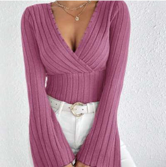 Comfortable Fit Women's Ribbed V Neck Sweater