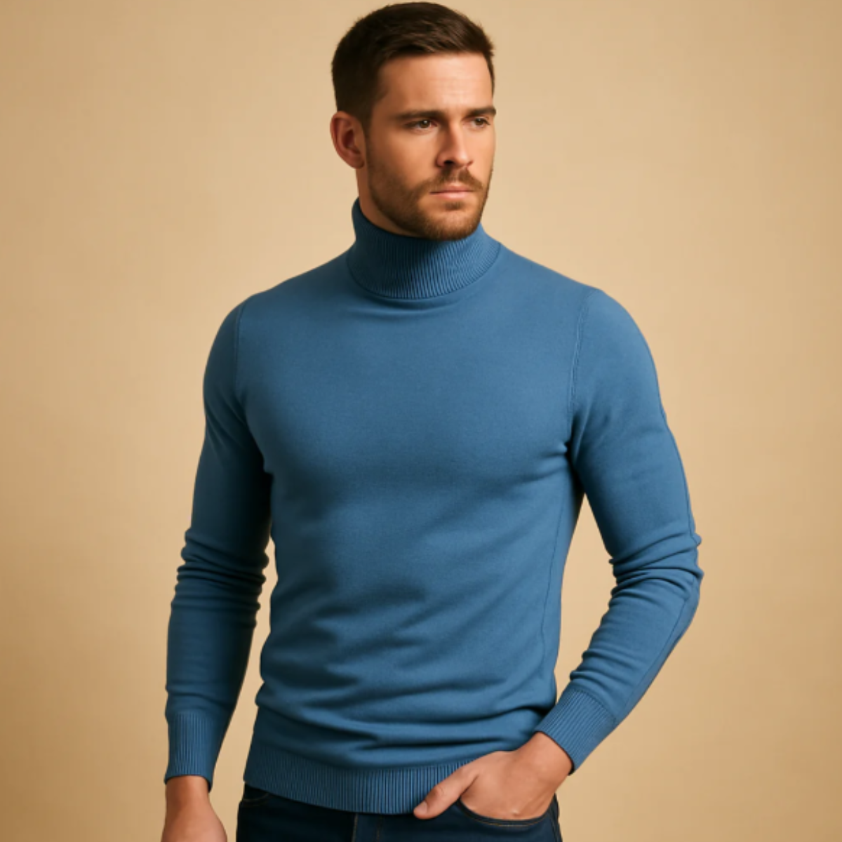 Comfy Men's Thin Knit Turtleneck Pullover Sweater