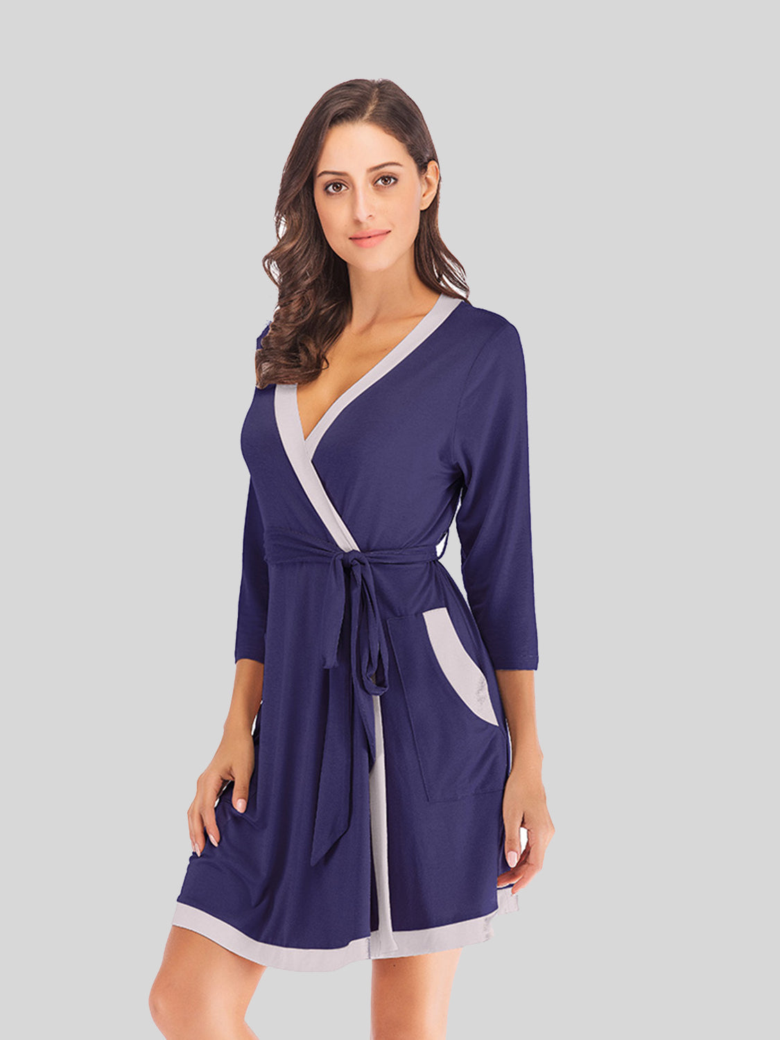 Comfortable Wrap Robe with Pockets and Surplice Neck