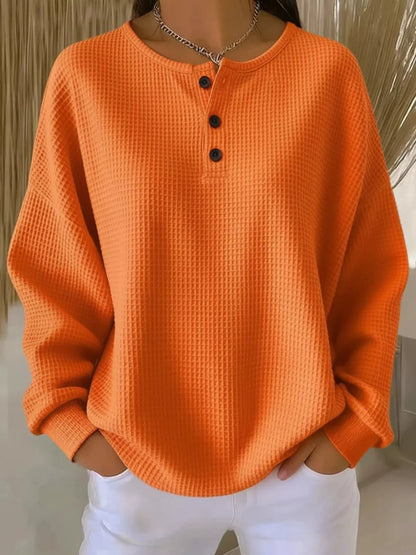 Comfortable Waffle Knit Plus Size Button Front Top - EasyApparels