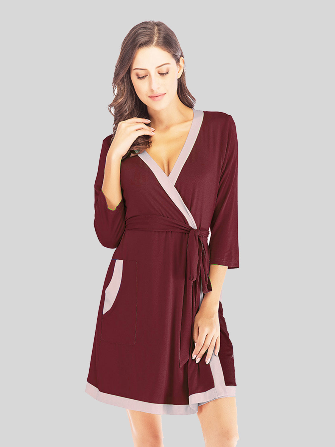 Comfortable Wrap Robe with Pockets and Surplice Neck