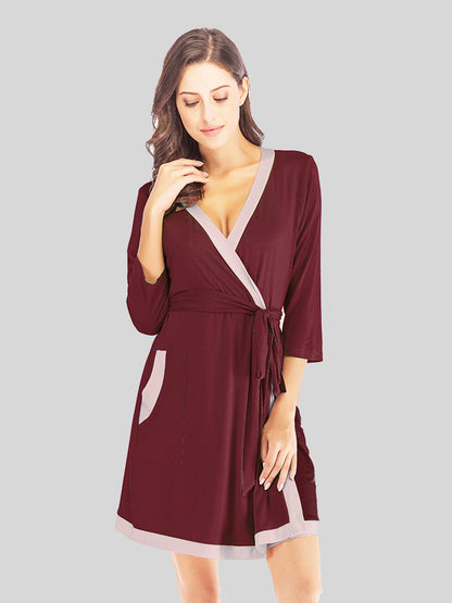 Comfortable Wrap Robe with Pockets and Surplice Neck