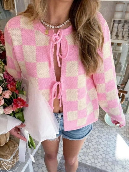 Plaid Open-Front Short Cardigan