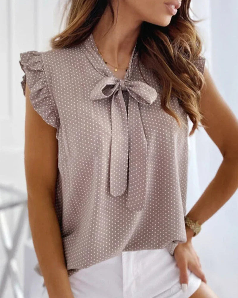Chic Ruffled Tank Top with Ribbon Accent