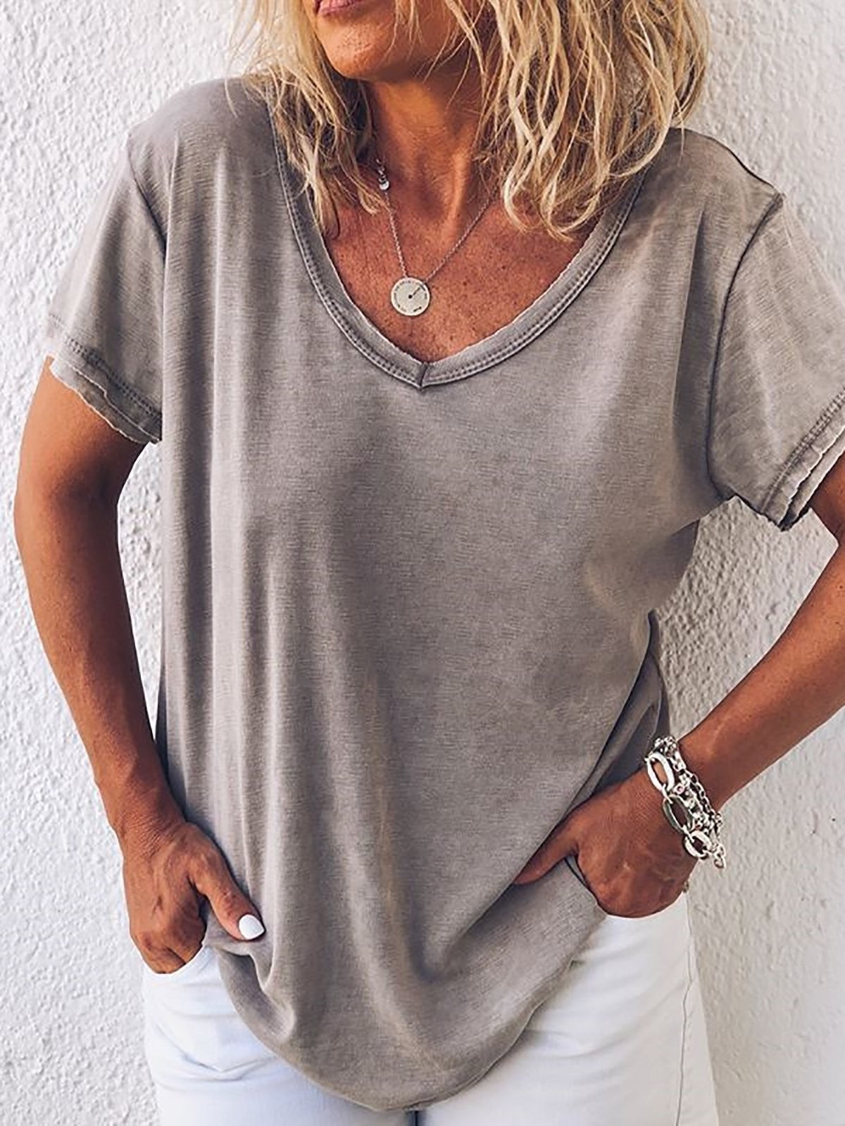Comfy Women's V-Neck Short Sleeve Tee - EasyApparels
