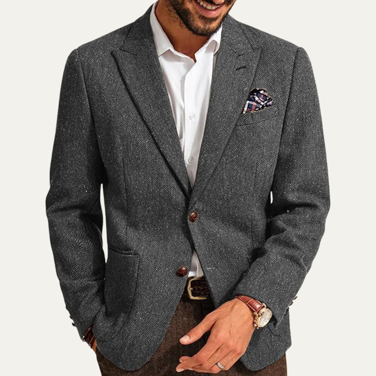 Classic Men's Wool Tweed Blazer Jacket