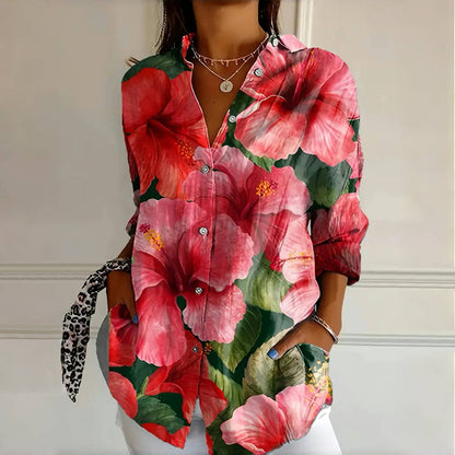 Classic Floral Women's Blouse with Lace Trim