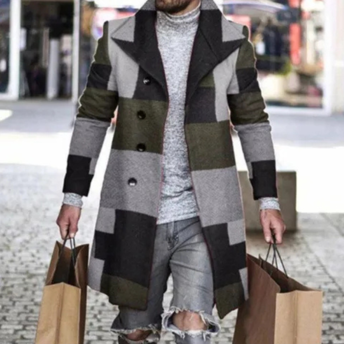 Warm Men's Plaid Winter Coat