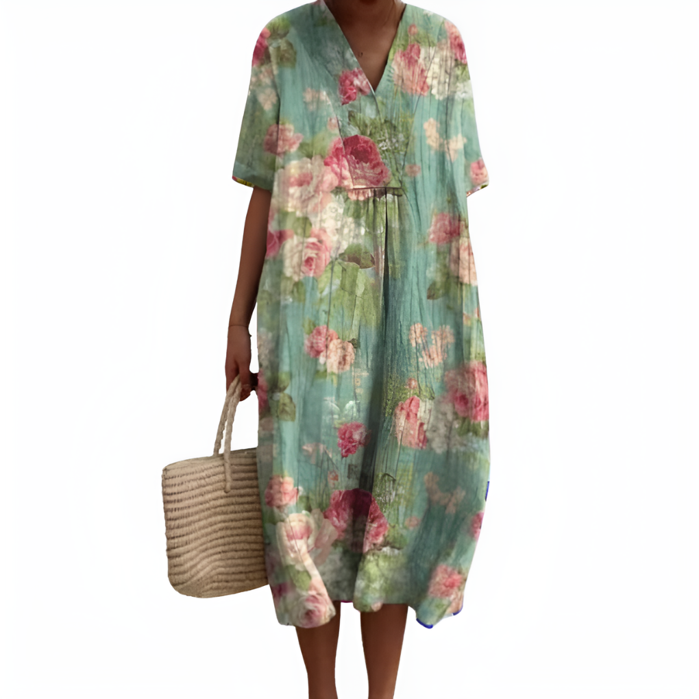 Pretty V-Neck Summer Dress for Women - Vossary