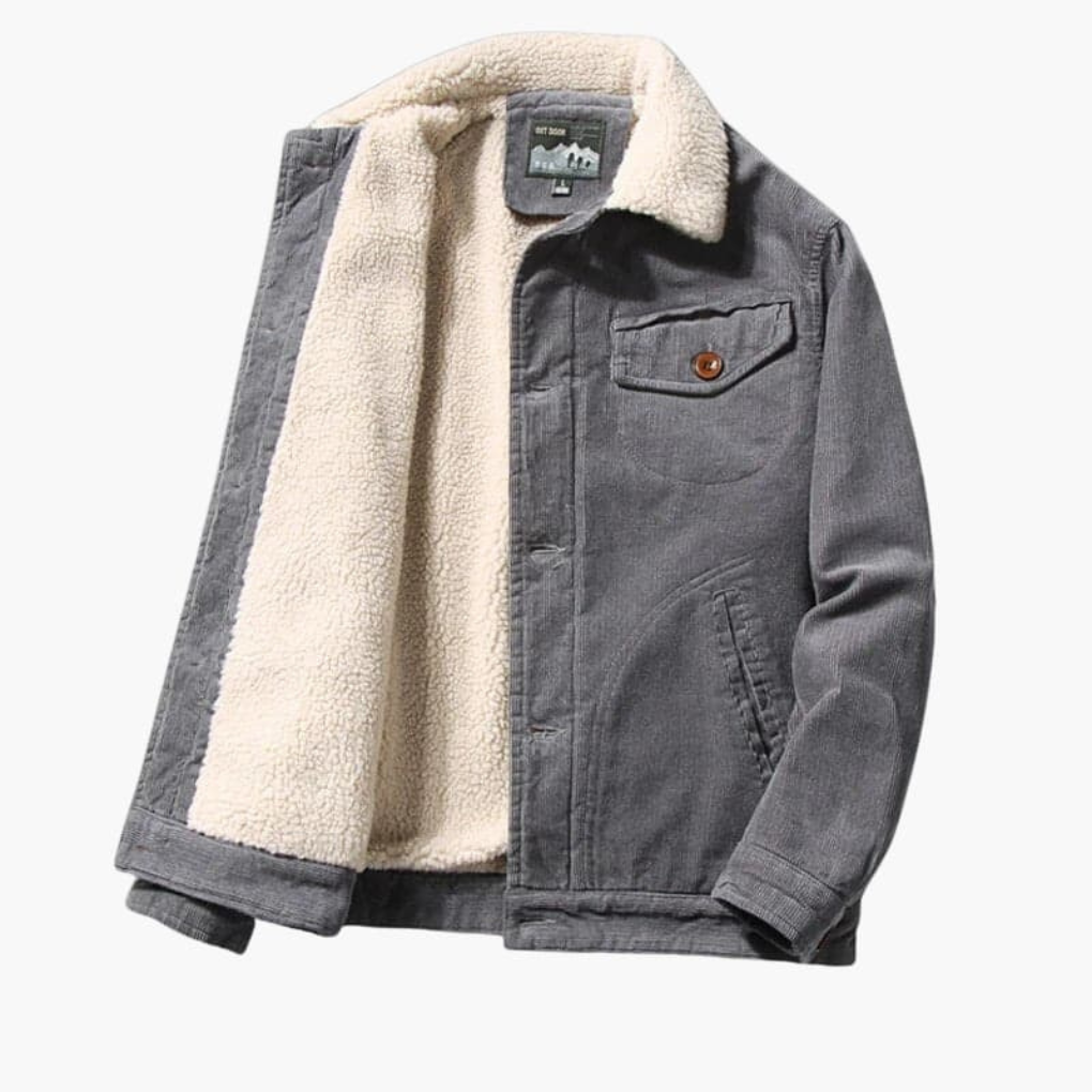 Warm Fleece Lined Mens Corduroy Button Jacket - Vossary
