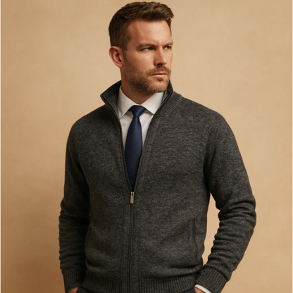 Warm Crew Neck Knitted Zip Men's Cardigan Sweater