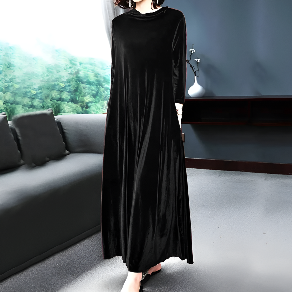 Luxurious Red Velvet Long Sleeve Evening Dress