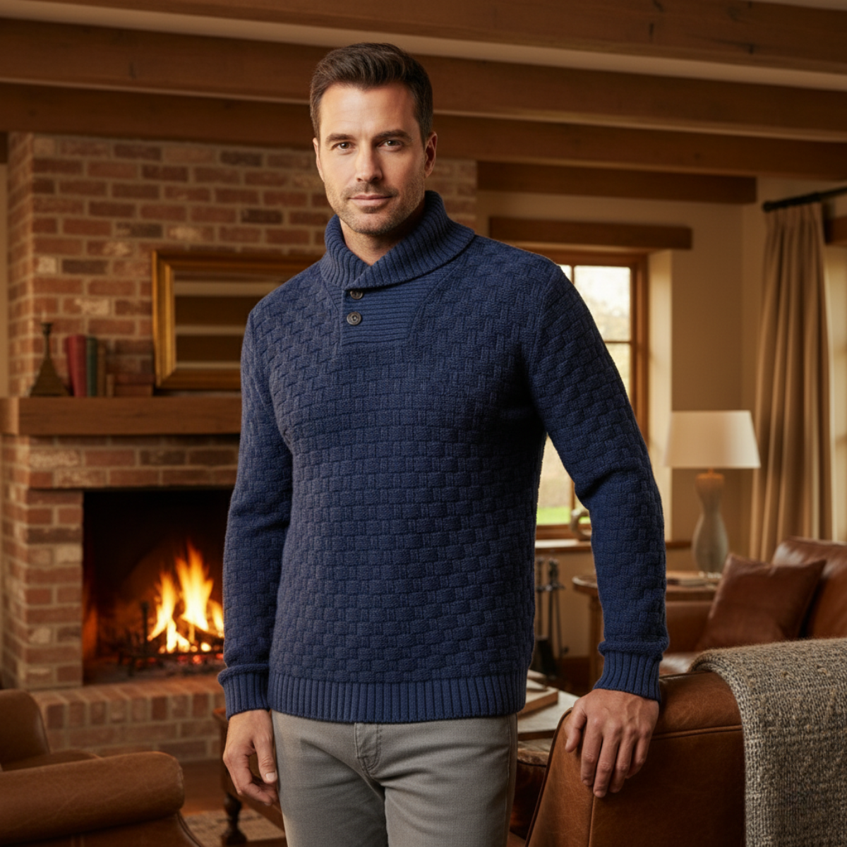 Cozy Button Front Mens Thick Knit Sweater