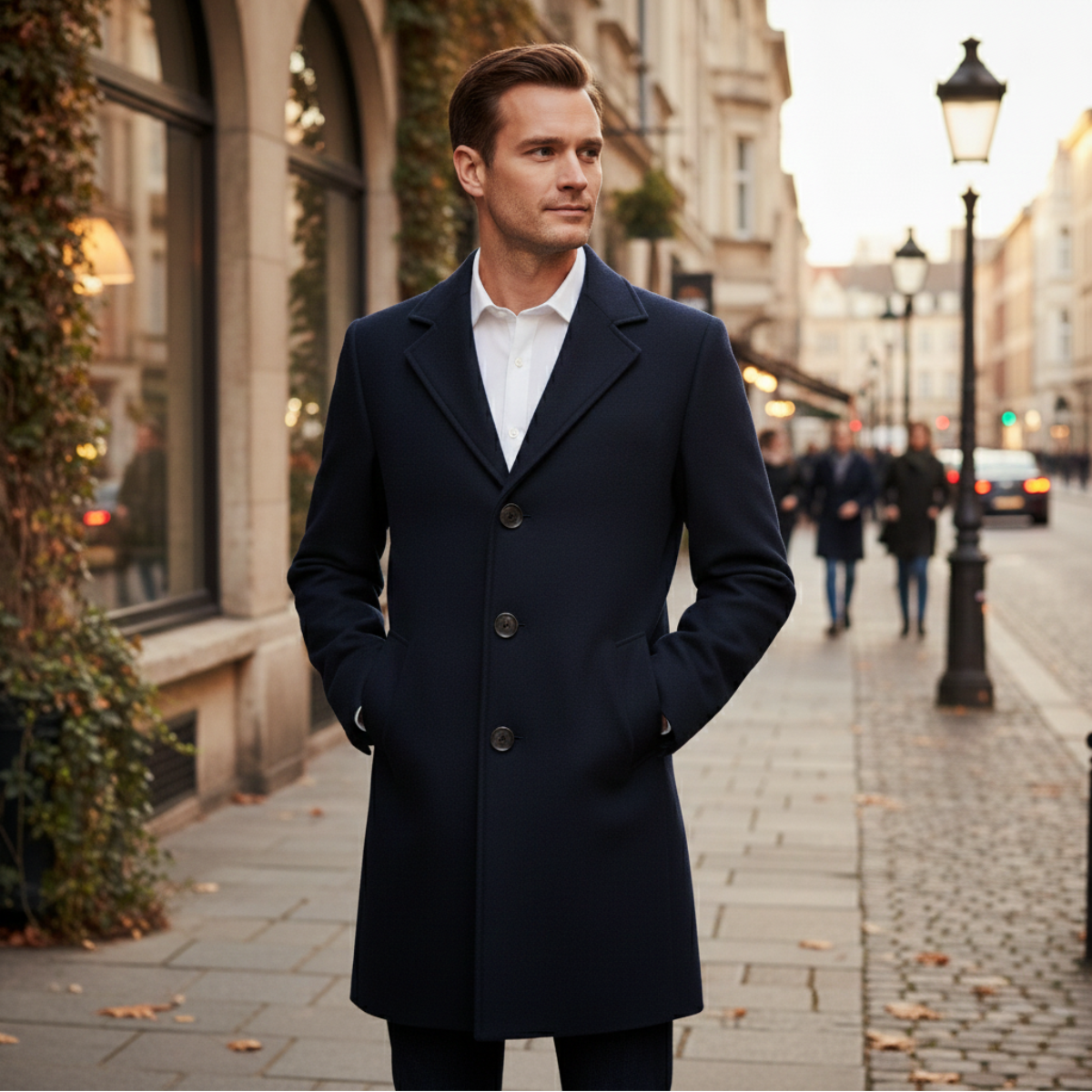 Classic Men's Wool Long Double Breasted Coat