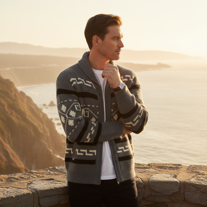 Warm Aztec Pattern Men's Cardigan Sweater