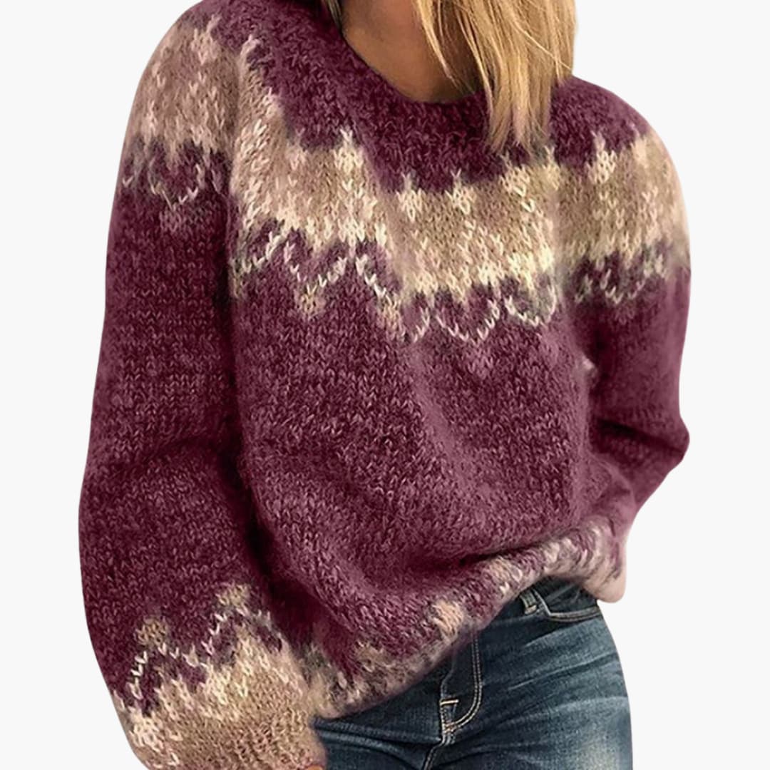 Ladies' Crew Neck Patterned Sweater