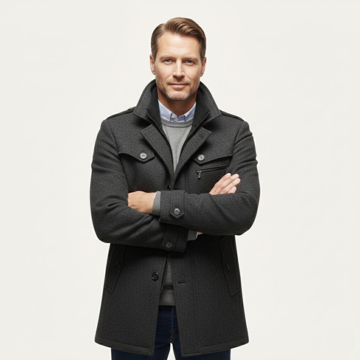 Warm Wool Blend Mens Winter Smart Coat