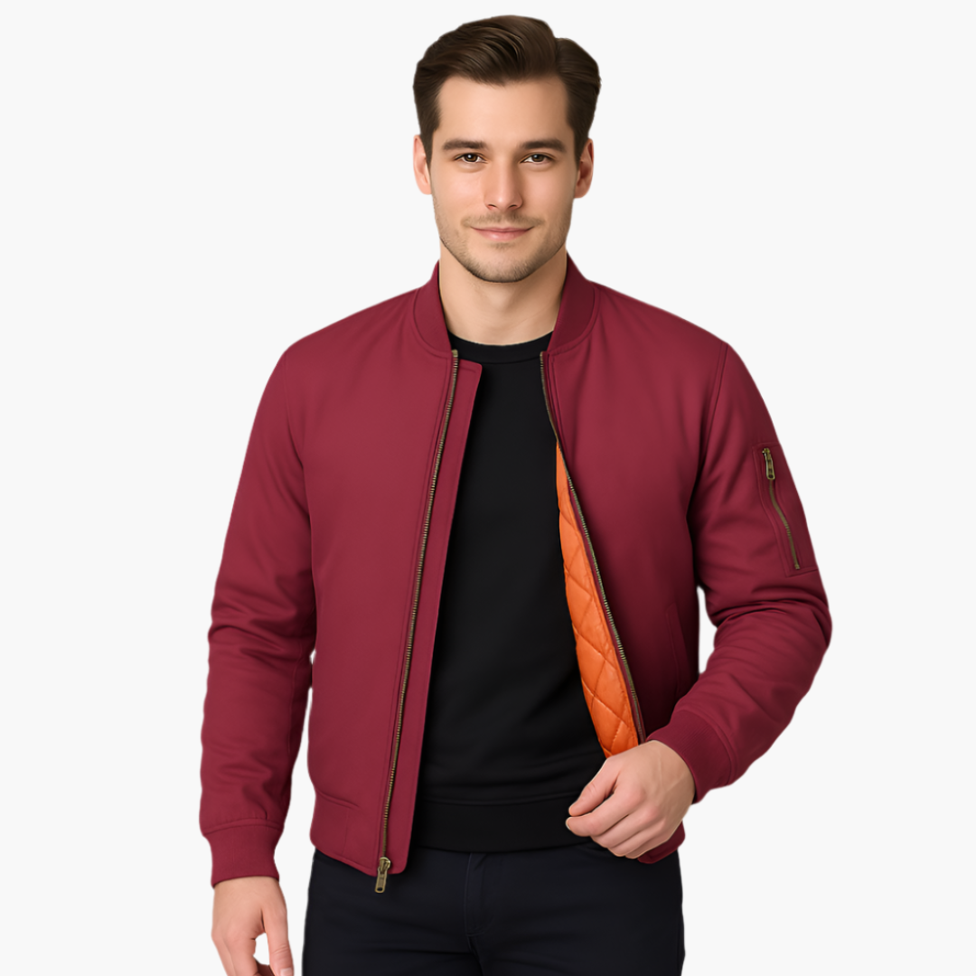 Men's Zip Up Baseball Jacket with Ribbed Sleeves