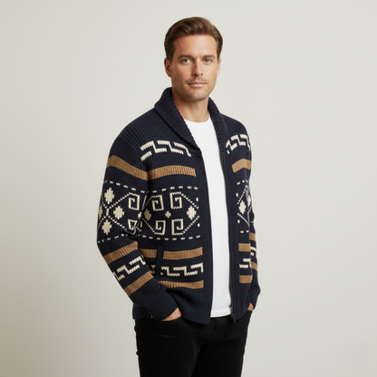 Warm Aztec Pattern Men's Cardigan Sweater