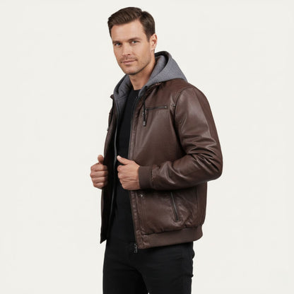 Stylish Brown Leather Mens Biker Jacket