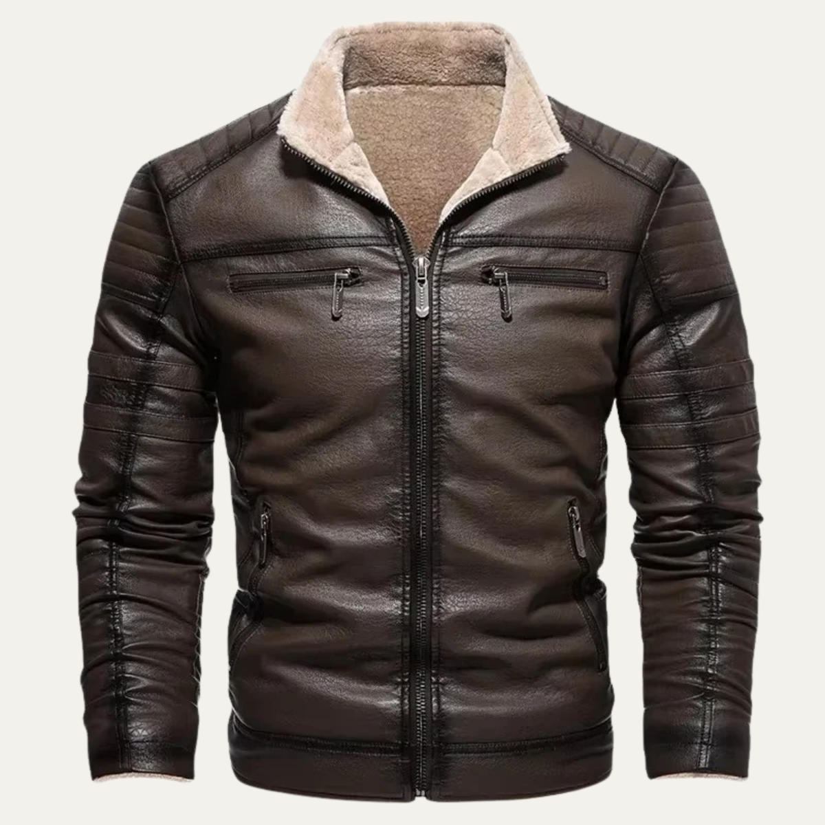 Classic Brown Leather Shearling Coat for Men - Vossary